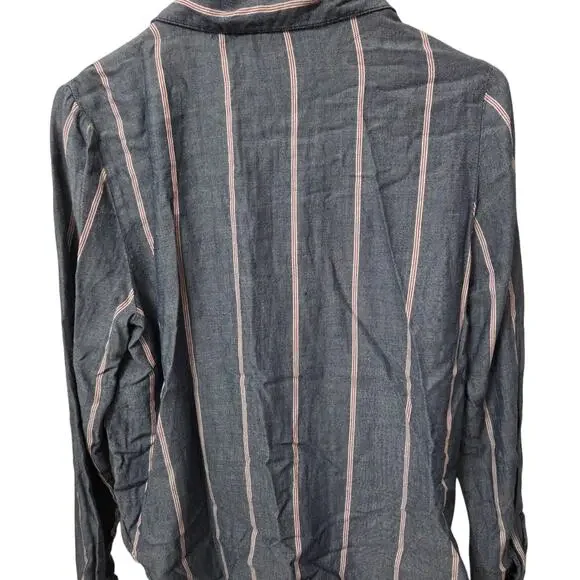 Poly & Esther Woman's Grey with Red and White Stripes Button Down Shirt size M - Picture 8 of 8